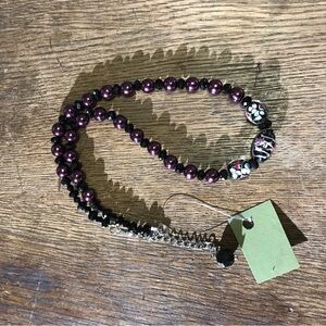 Handmade Glass Beads Purple and Black w Floral Accent Beads
